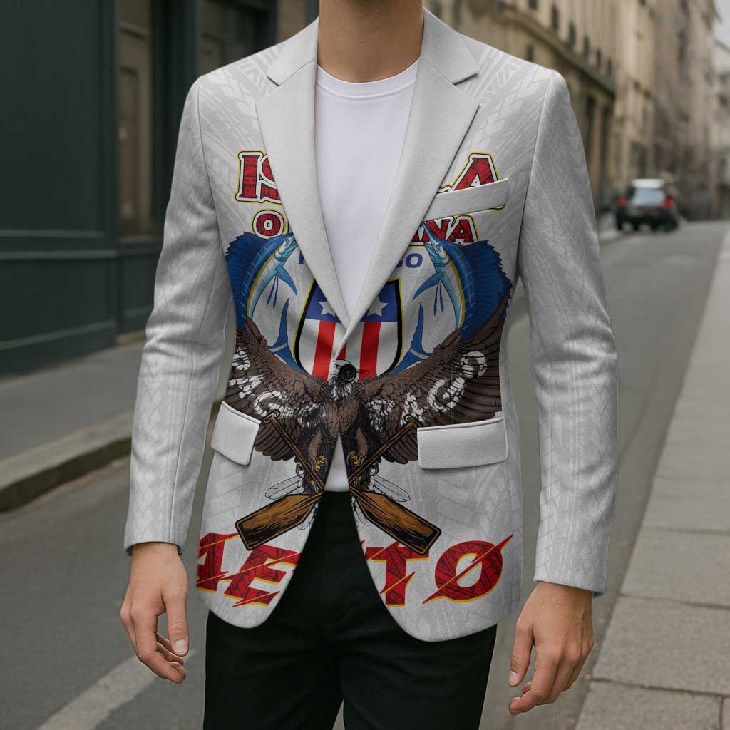 American Samoa Fautasi Blazer Pago Pago Aeto and Iseula o le Moana of Fagatogo White Color - Polynesian Pride