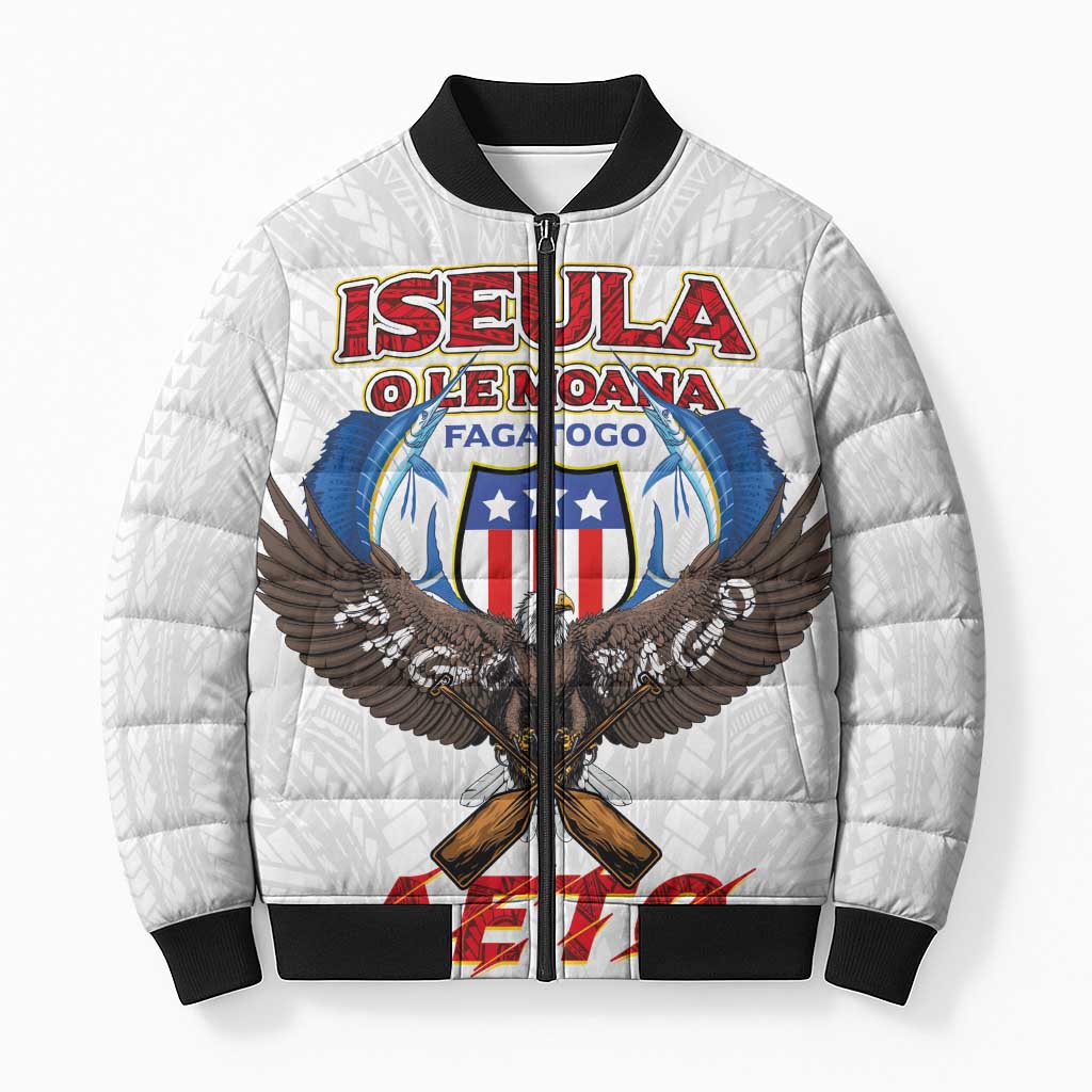 American Samoa Fautasi Bomber Puffer Jacket Pago Pago Aeto and Iseula o le Moana of Fagatogo White Color - Polynesian Pride