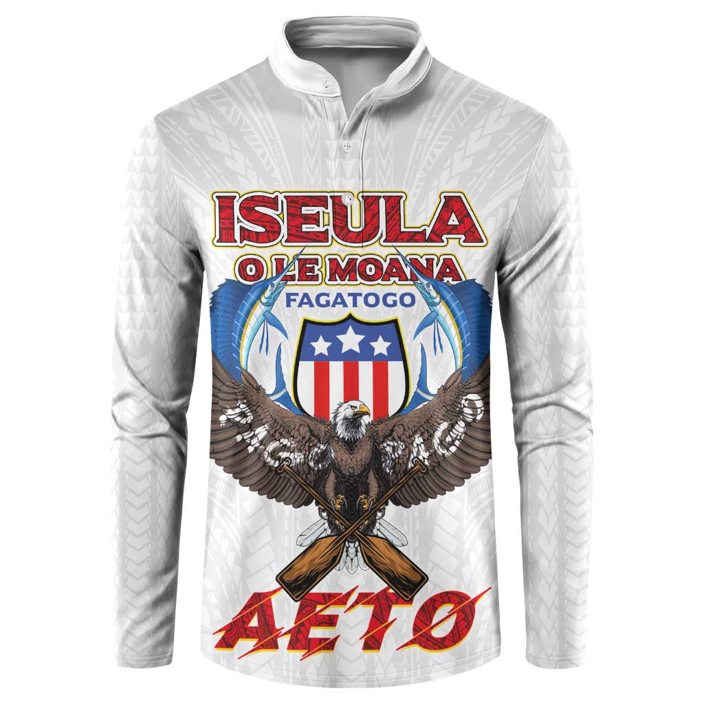American Samoa Fautasi Button Sweatshirt Pago Pago Aeto and Iseula o le Moana of Fagatogo White Color LT03 White - Polynesian Pride