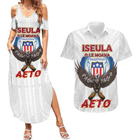 American Samoa Fautasi Couples Matching Summer Maxi Dress and Hawaiian Shirt Pago Pago Aeto and Iseula o le Moana of Fagatogo White Color - Polynesian Pride