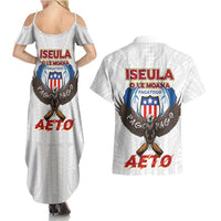 American Samoa Fautasi Couples Matching Summer Maxi Dress and Hawaiian Shirt Pago Pago Aeto and Iseula o le Moana of Fagatogo White Color - Polynesian Pride