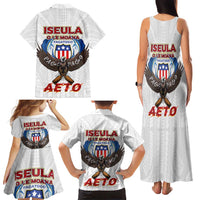 American Samoa Fautasi Family Matching Tank Maxi Dress and Hawaiian Shirt Pago Pago Aeto and Iseula o le Moana of Fagatogo White Color - Polynesian Pride