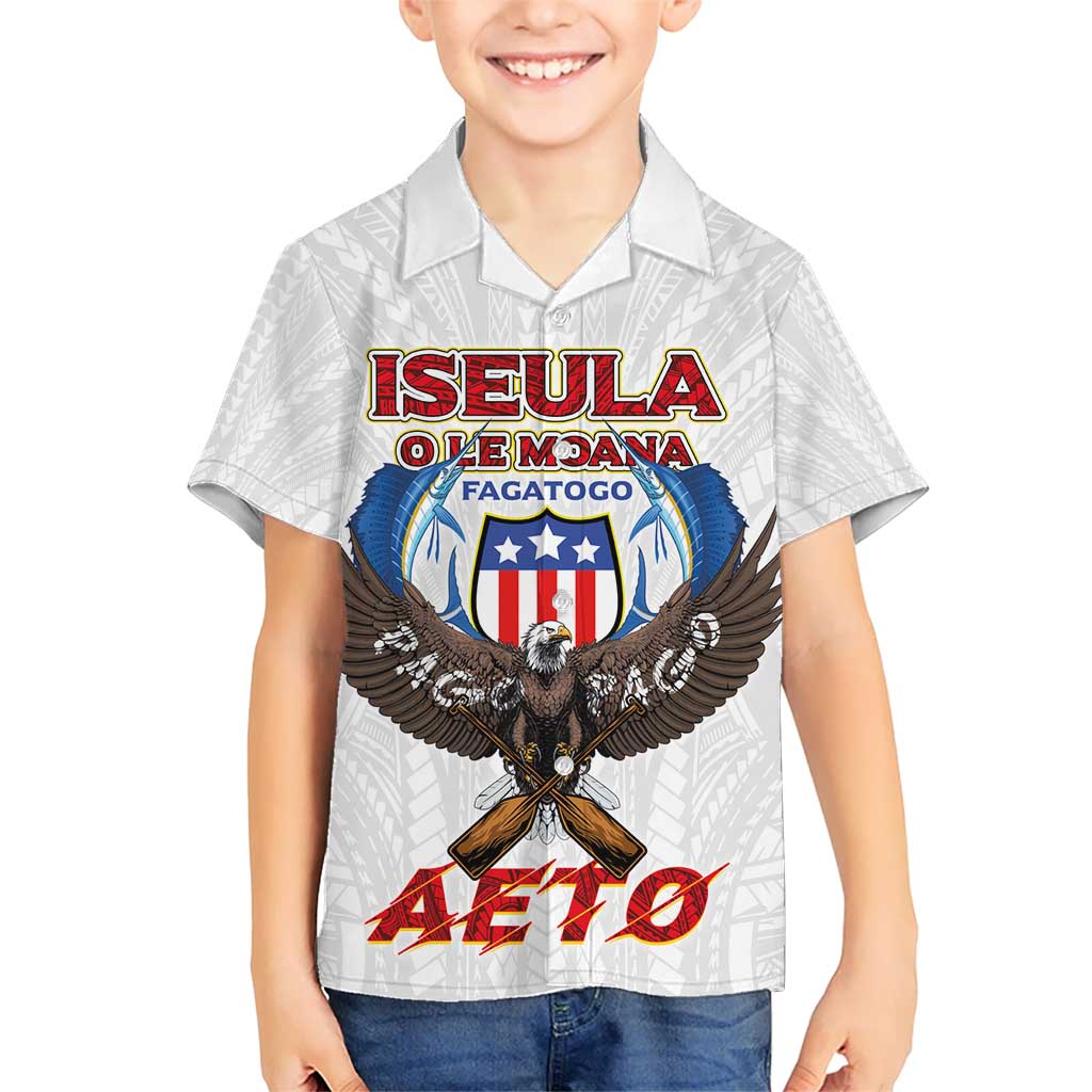 American Samoa Fautasi Kid Hawaiian Shirt Pago Pago Aeto and Iseula o le Moana of Fagatogo White Color LT03 Kid White - Polynesian Pride