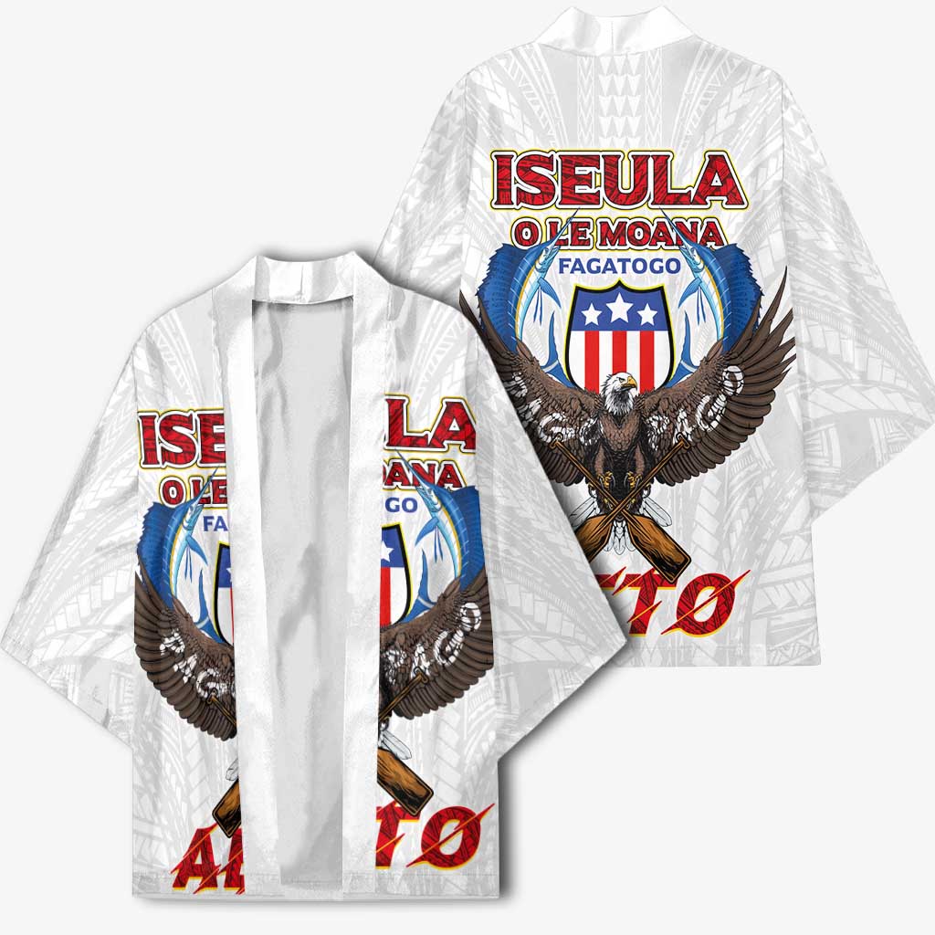 American Samoa Fautasi Kimono Pago Pago Aeto and Iseula o le Moana of Fagatogo White Color - Polynesian Pride