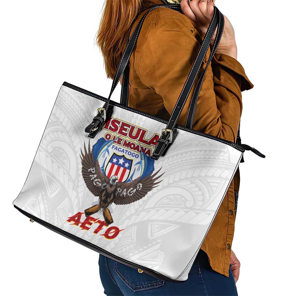 American Samoa Fautasi Leather Tote Bag Pago Pago Aeto and Iseula o le Moana of Fagatogo White Color - Polynesian Pride