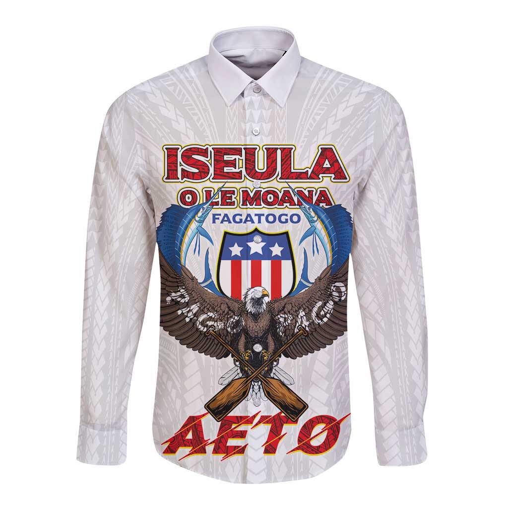 American Samoa Fautasi Long Sleeve Button Shirt Pago Pago Aeto and Iseula o le Moana of Fagatogo White Color LT03 Unisex White - Polynesian Pride