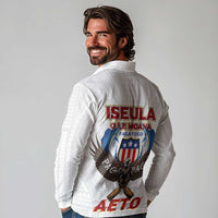 American Samoa Fautasi Long Sleeve Polo Shirt Pago Pago Aeto and Iseula o le Moana of Fagatogo White Color - Polynesian Pride