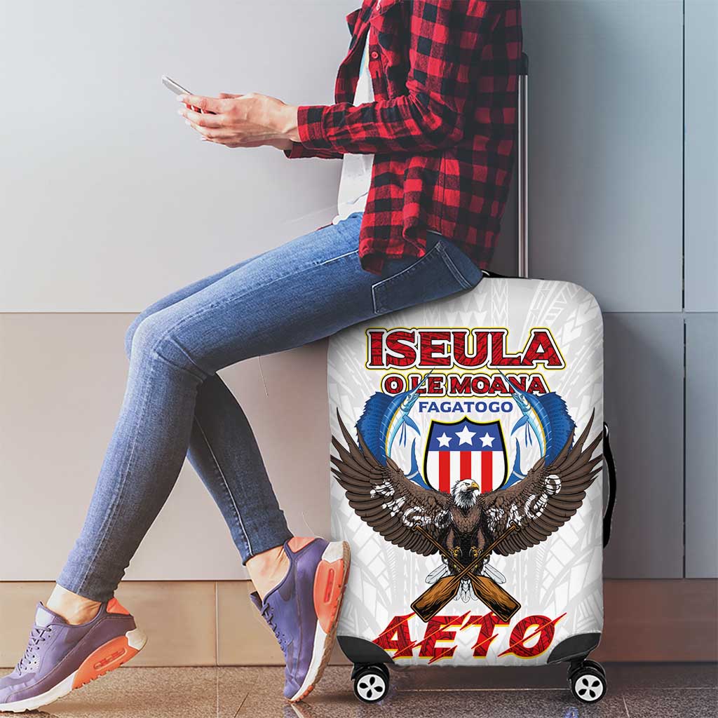 American Samoa Fautasi Luggage Cover Pago Pago Aeto and Iseula o le Moana of Fagatogo White Color - Polynesian Pride