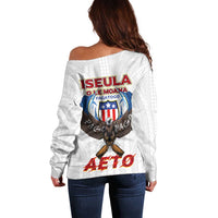 American Samoa Fautasi Off Shoulder Sweater Pago Pago Aeto and Iseula o le Moana of Fagatogo White Color - Polynesian Pride