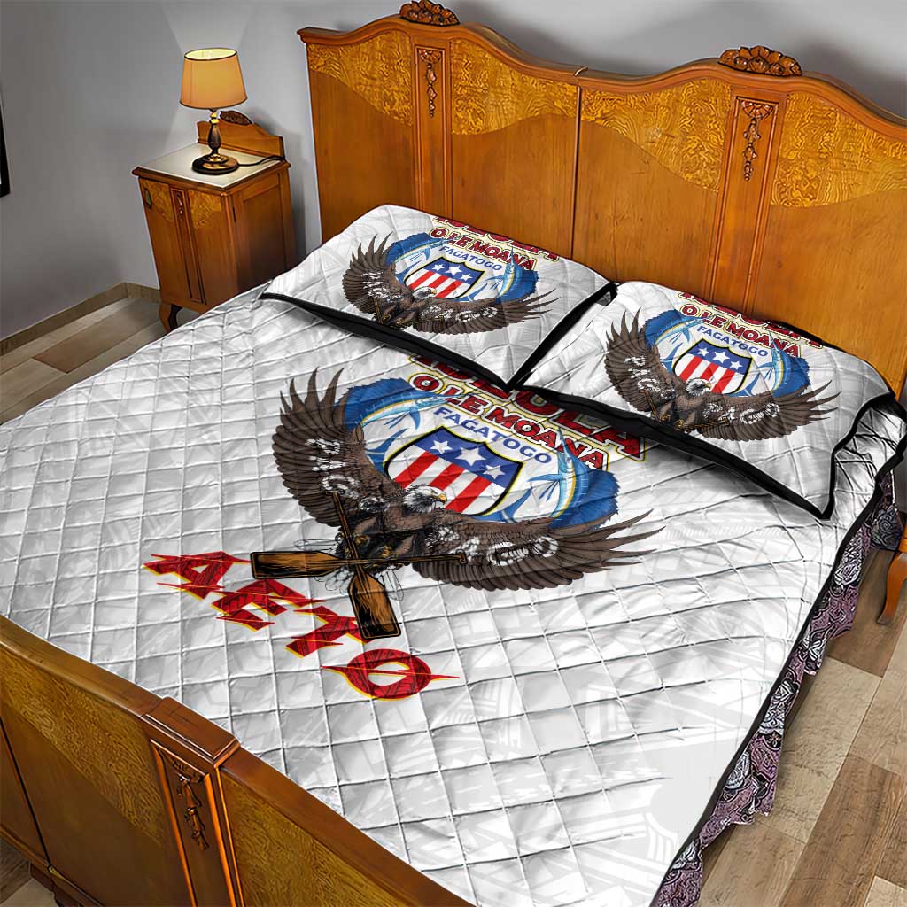 American Samoa Fautasi Quilt Bed Set Pago Pago Aeto and Iseula o le Moana of Fagatogo White Color - Polynesian Pride