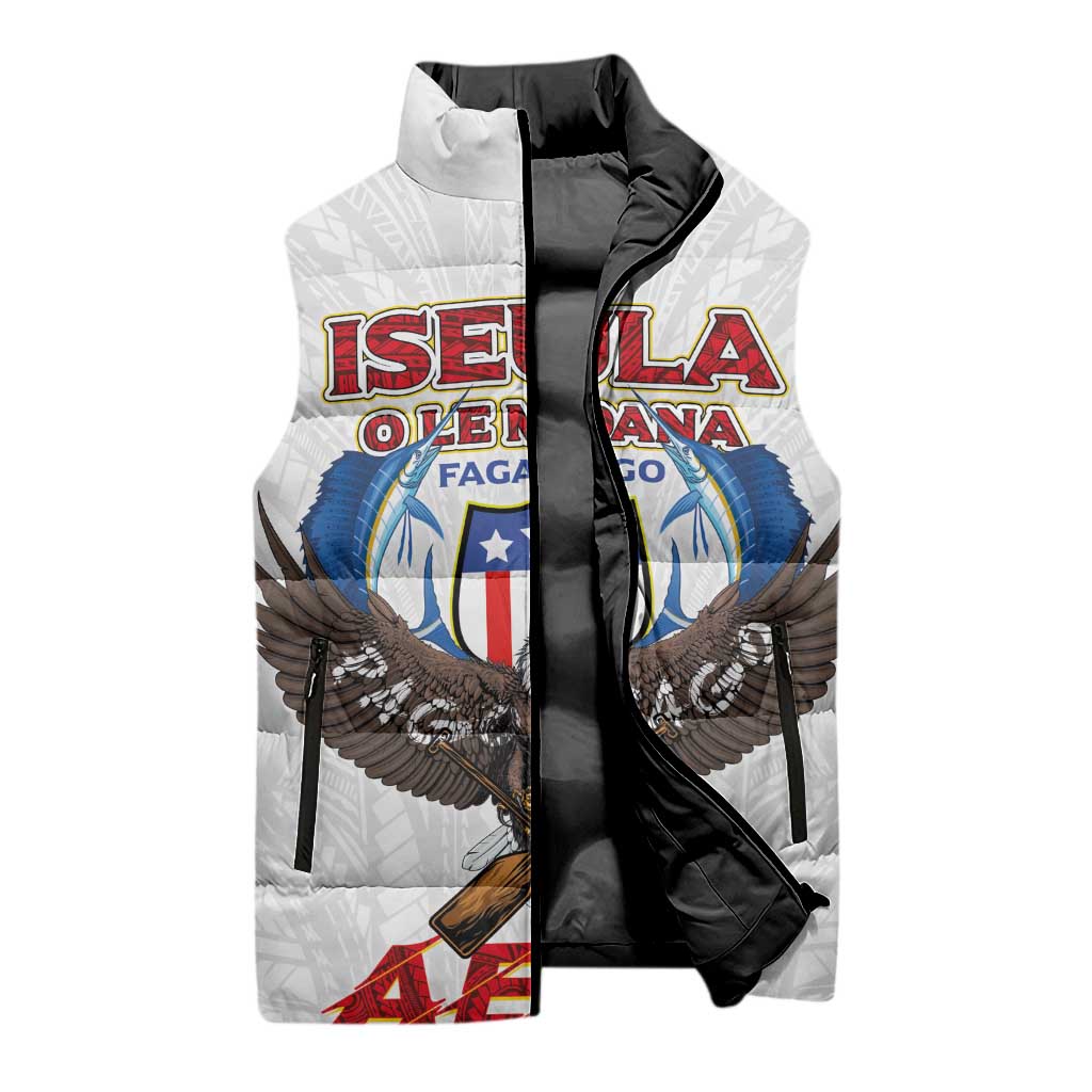 American Samoa Fautasi Sleeveless Puffer Jacket Pago Pago Aeto and Iseula o le Moana of Fagatogo White Color - Polynesian Pride