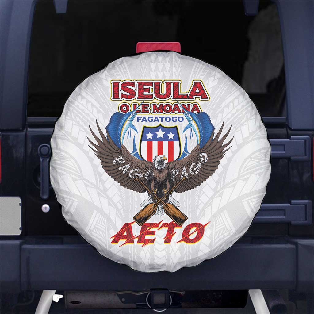 American Samoa Fautasi Spare Tire Cover Pago Pago Aeto and Iseula o le Moana of Fagatogo White Color - Polynesian Pride