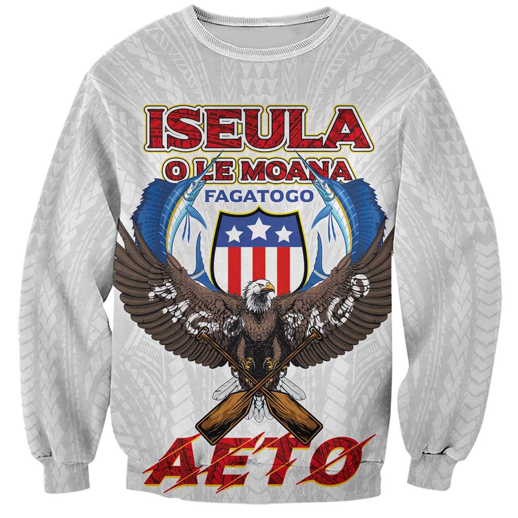 American Samoa Fautasi Sweatshirt Pago Pago Aeto and Iseula o le Moana of Fagatogo White Color LT03 Unisex White - Polynesian Pride