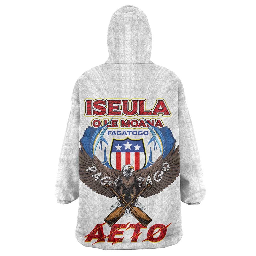 American Samoa Fautasi Wearable Blanket Hoodie Pago Pago Aeto and Iseula o le Moana of Fagatogo White Color - Polynesian Pride