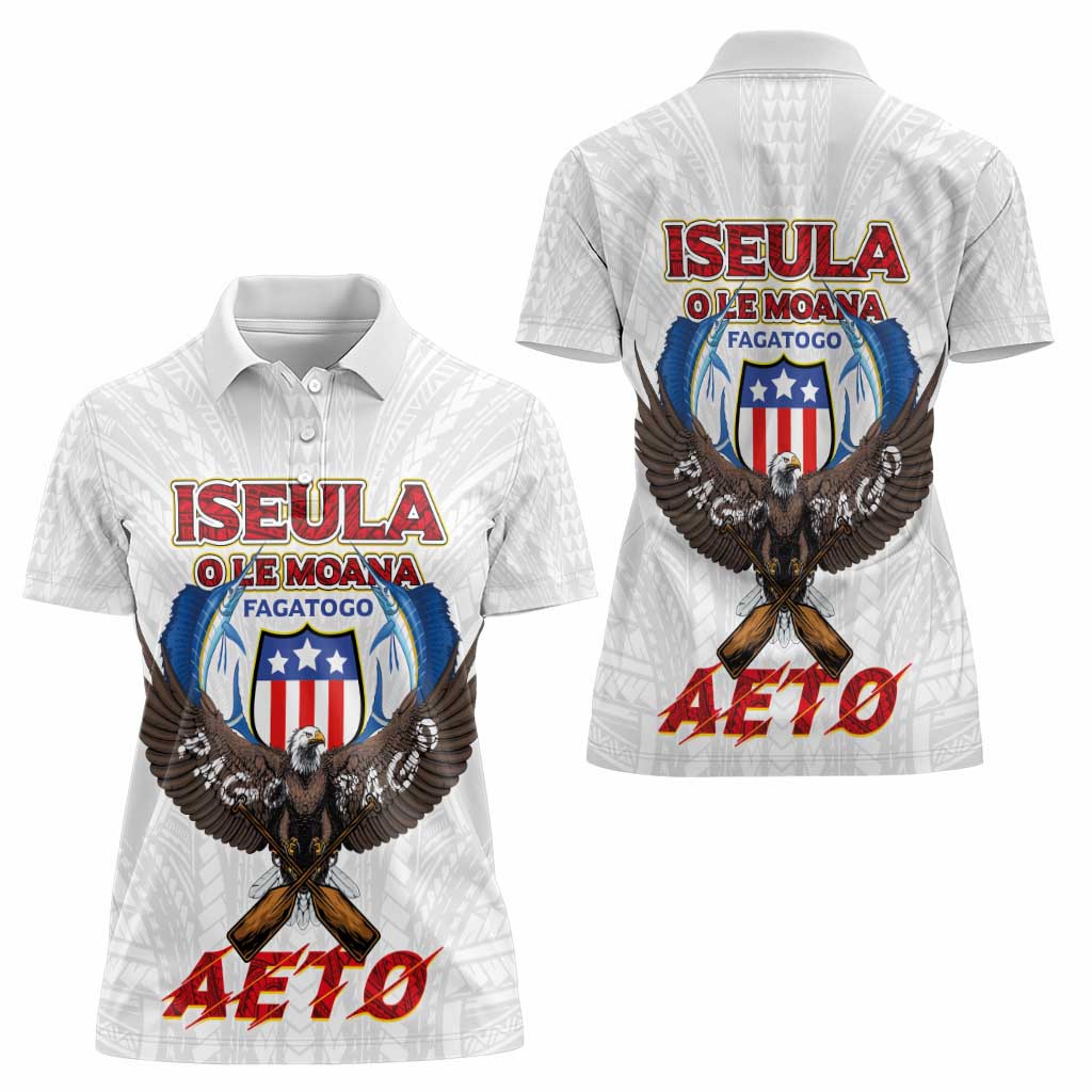 American Samoa Fautasi Women Polo Shirt Pago Pago Aeto and Iseula o le Moana of Fagatogo White Color - Polynesian Pride
