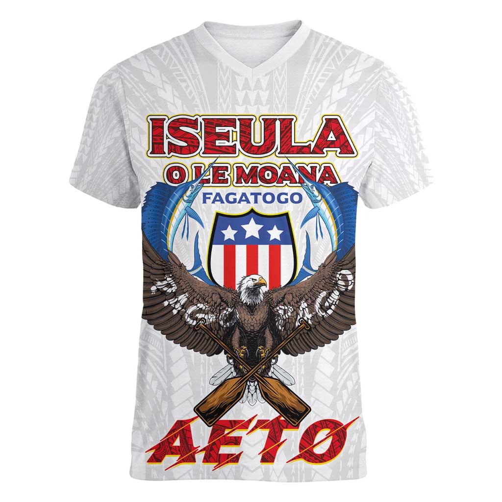 American Samoa Fautasi Women V-Neck T-Shirt Pago Pago Aeto and Iseula o le Moana of Fagatogo White Color LT03 Female White - Polynesian Pride