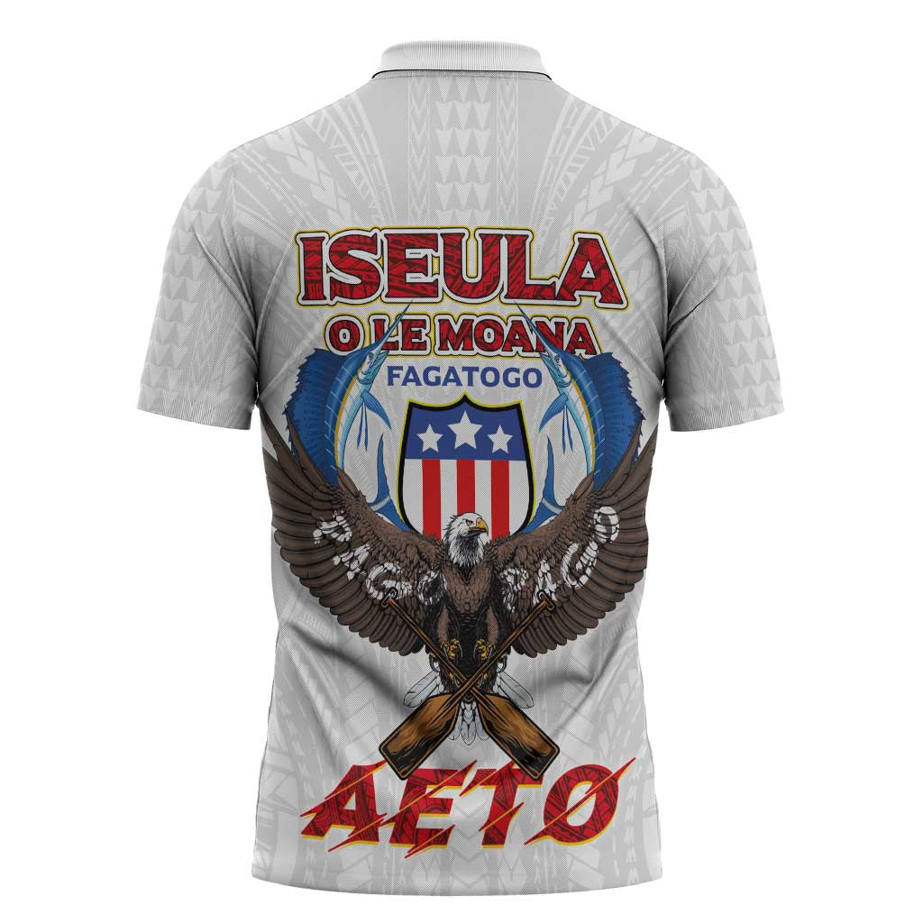 American Samoa Fautasi Zipper Polo Shirt Pago Pago Aeto and Iseula o le Moana of Fagatogo White Color - Polynesian Pride