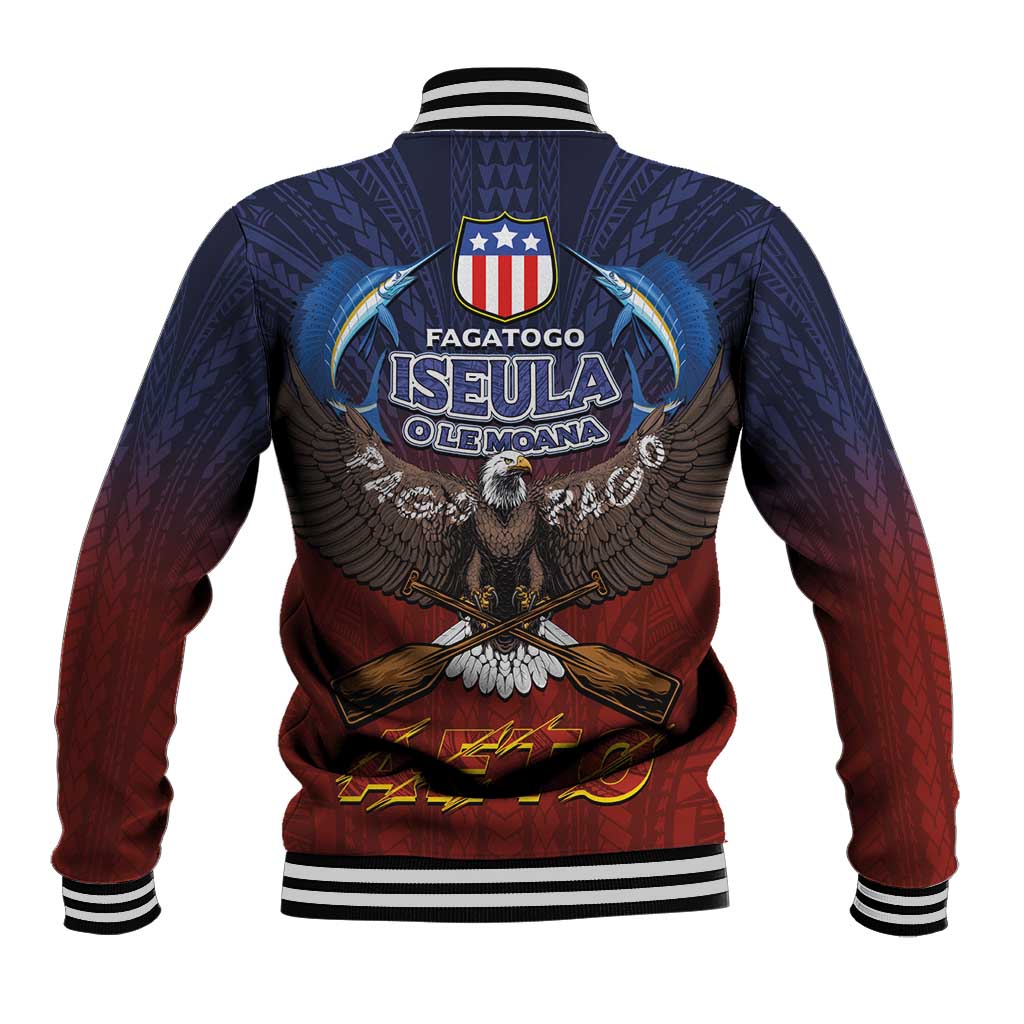 American Samoa Fautasi Baseball Jacket Pago Pago Aeto and Iseula o le Moana of Fagatogo Red-Blue - Polynesian Pride