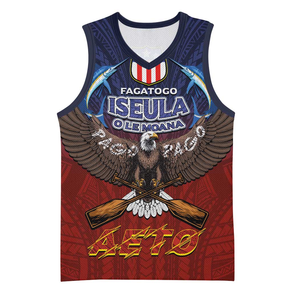 American Samoa Fautasi Basketball Jersey Pago Pago Aeto and Iseula o le Moana of Fagatogo Red-Blue LT03 Unisex Blue - Polynesian Pride