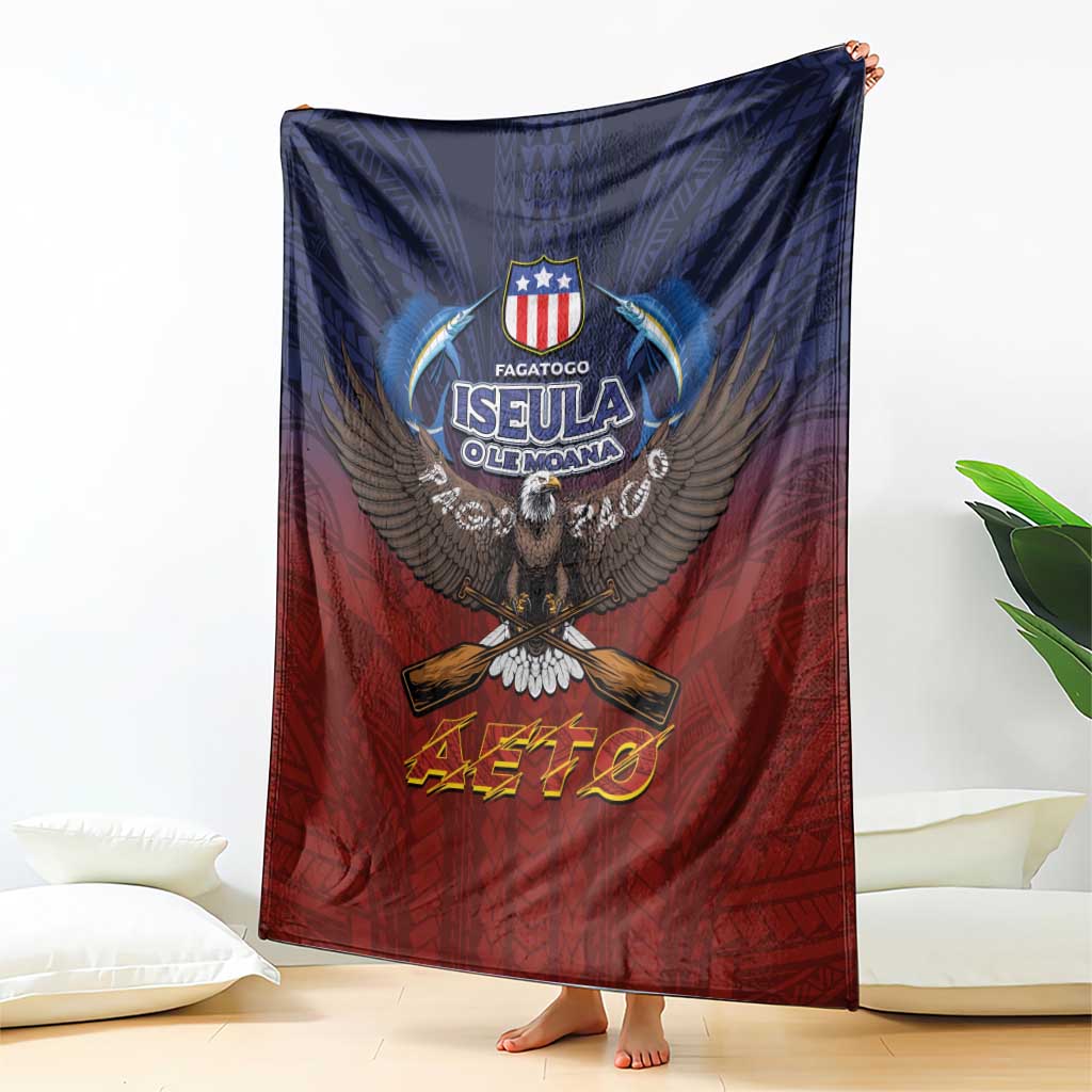 American Samoa Fautasi Blanket Pago Pago Aeto and Iseula o le Moana of Fagatogo Red-Blue - Polynesian Pride