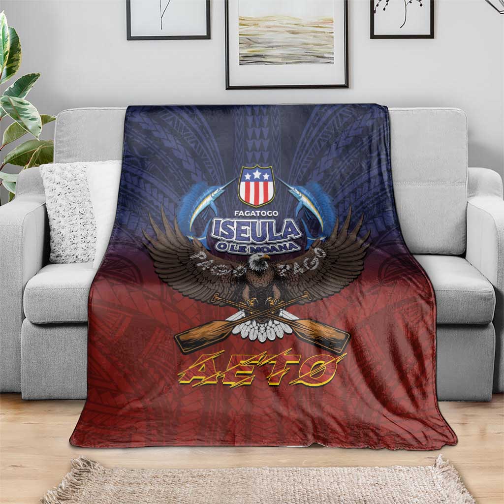 American Samoa Fautasi Blanket Pago Pago Aeto and Iseula o le Moana of Fagatogo Red-Blue - Polynesian Pride