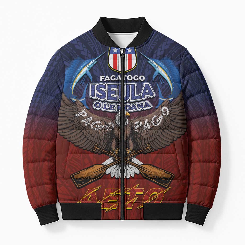 American Samoa Fautasi Bomber Puffer Jacket Pago Pago Aeto and Iseula o le Moana of Fagatogo Red-Blue LT03 Unisex Blue - Polynesian Pride