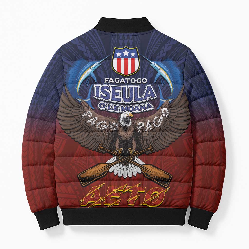 American Samoa Fautasi Bomber Puffer Jacket Pago Pago Aeto and Iseula o le Moana of Fagatogo Red-Blue - Polynesian Pride