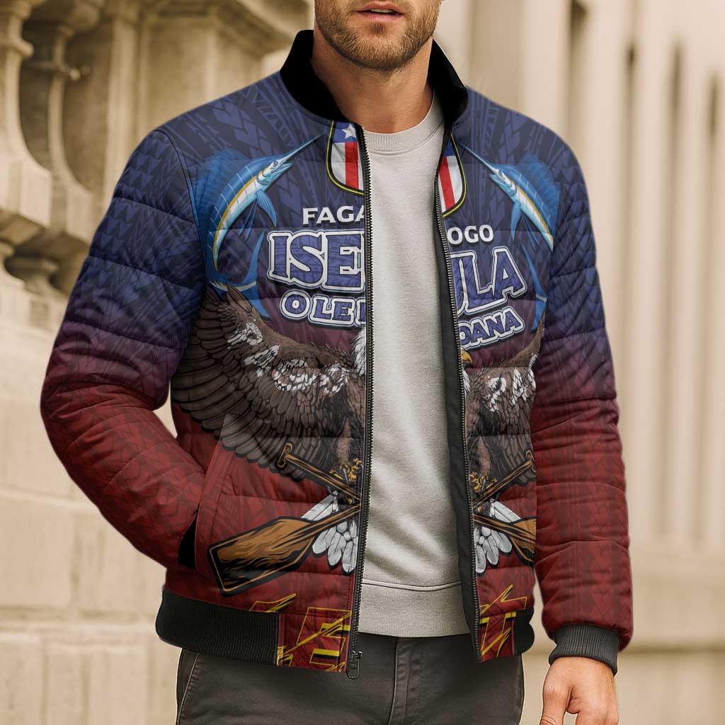 American Samoa Fautasi Bomber Puffer Jacket Pago Pago Aeto and Iseula o le Moana of Fagatogo Red-Blue - Polynesian Pride