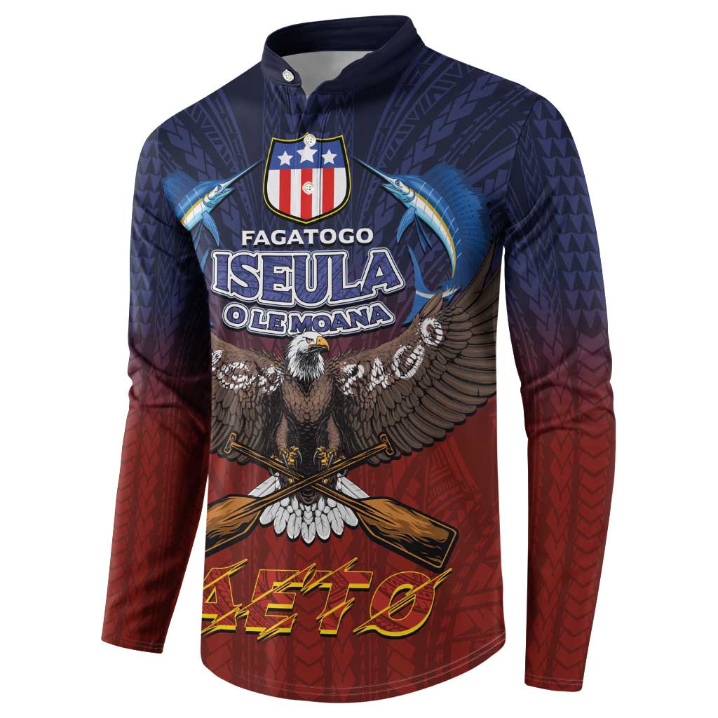 American Samoa Fautasi Button Sweatshirt Pago Pago Aeto and Iseula o le Moana of Fagatogo Red-Blue - Polynesian Pride