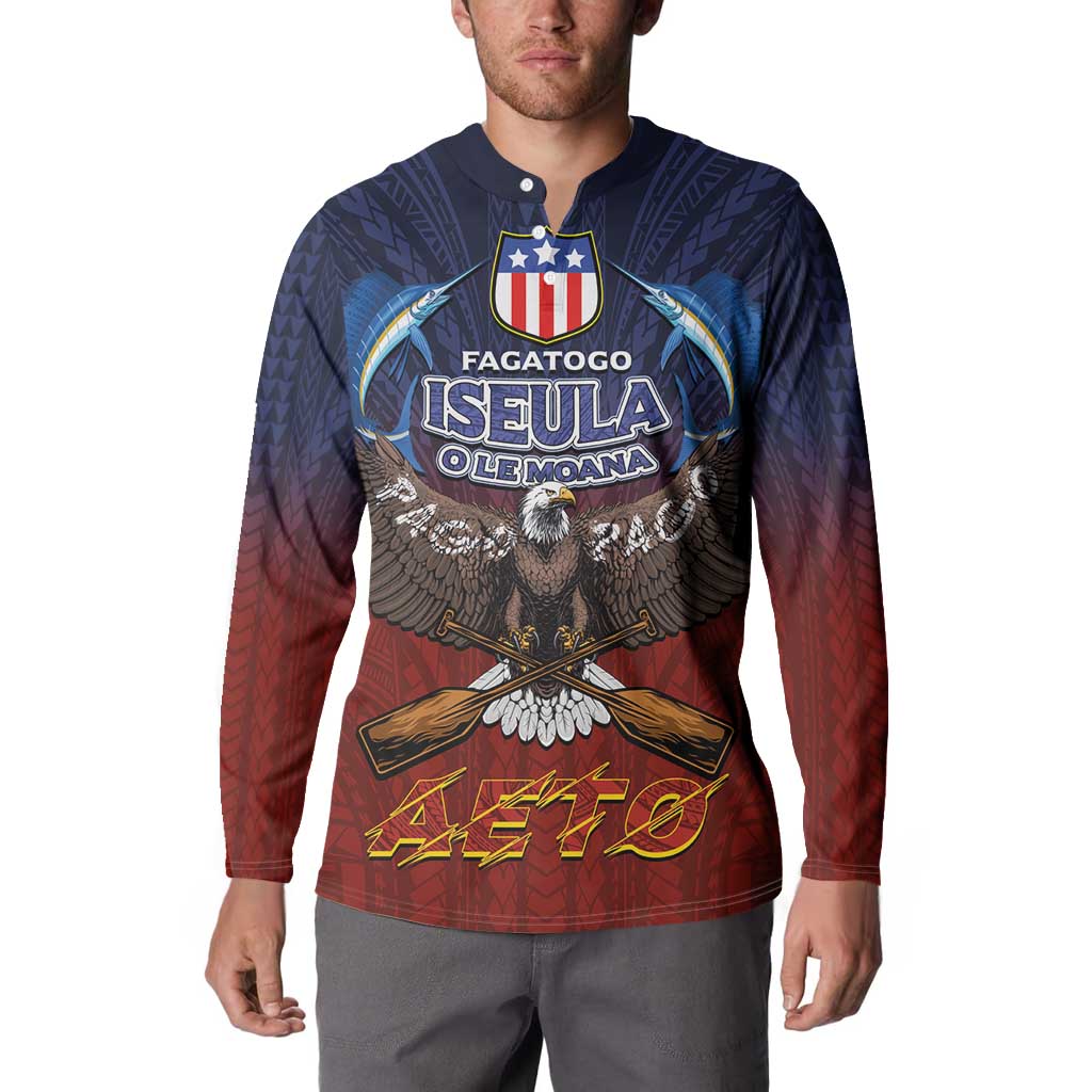 American Samoa Fautasi Button Sweatshirt Pago Pago Aeto and Iseula o le Moana of Fagatogo Red-Blue - Polynesian Pride