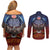 American Samoa Fautasi Couples Matching Off Shoulder Short Dress and Long Sleeve Button Shirt Pago Pago Aeto and Iseula o le Moana of Fagatogo Red-Blue - Polynesian Pride