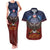 American Samoa Fautasi Couples Matching Tank Maxi Dress and Hawaiian Shirt Pago Pago Aeto and Iseula o le Moana of Fagatogo Red-Blue - Polynesian Pride