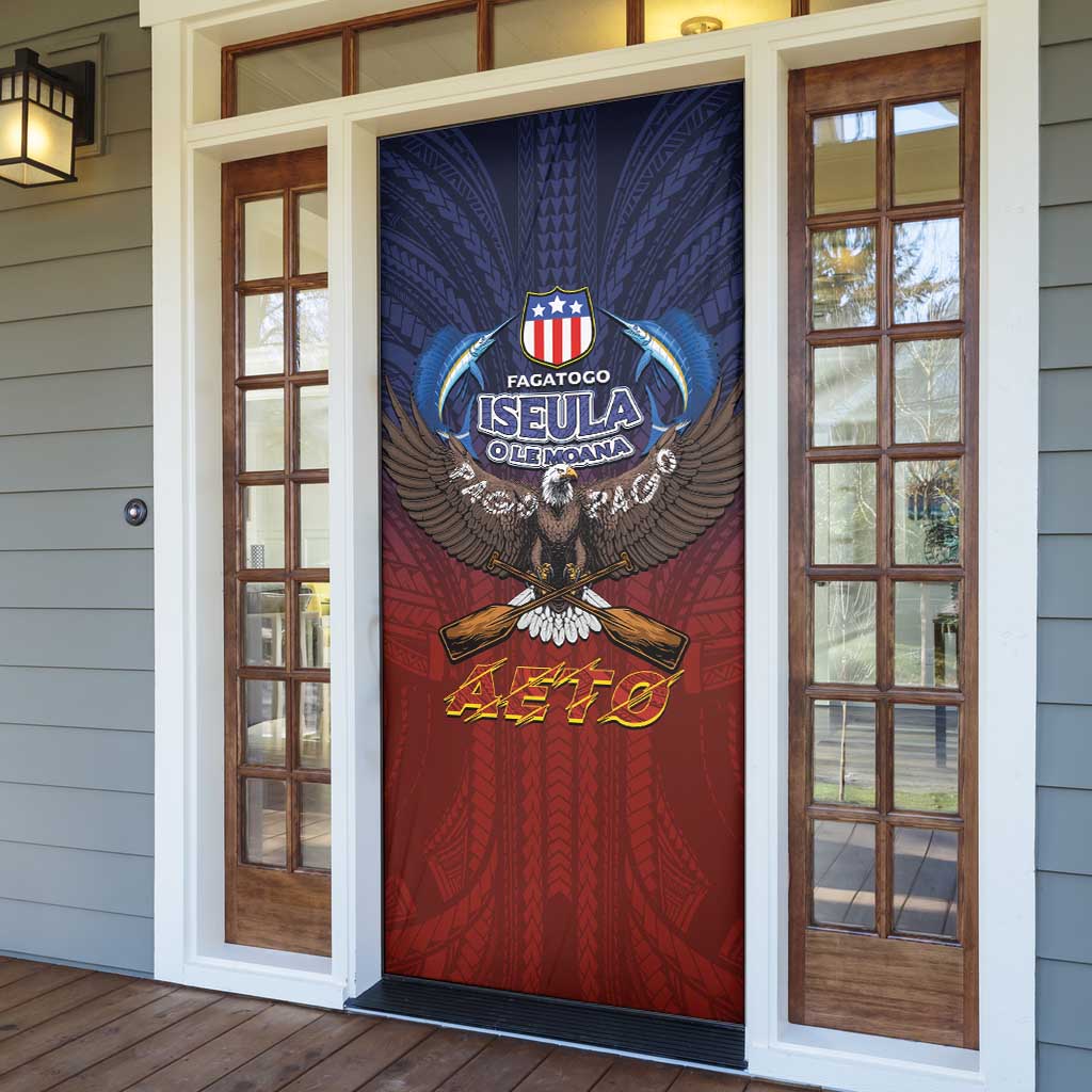 American Samoa Fautasi Door Cover Pago Pago Aeto and Iseula o le Moana of Fagatogo Red-Blue - Polynesian Pride