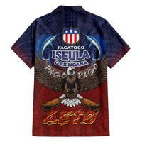 American Samoa Fautasi Family Matching Long Sleeve Bodycon Dress and Hawaiian Shirt Pago Pago Aeto and Iseula o le Moana of Fagatogo Red-Blue - Polynesian Pride