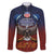 American Samoa Fautasi Family Matching Long Sleeve Bodycon Dress and Hawaiian Shirt Pago Pago Aeto and Iseula o le Moana of Fagatogo Red-Blue - Polynesian Pride