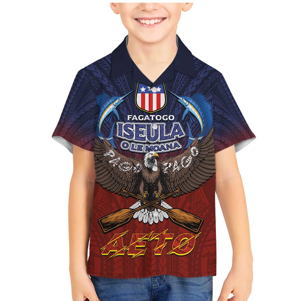 American Samoa Fautasi Family Matching Mermaid Dress and Hawaiian Shirt Pago Pago Aeto and Iseula o le Moana of Fagatogo Red-Blue - Polynesian Pride