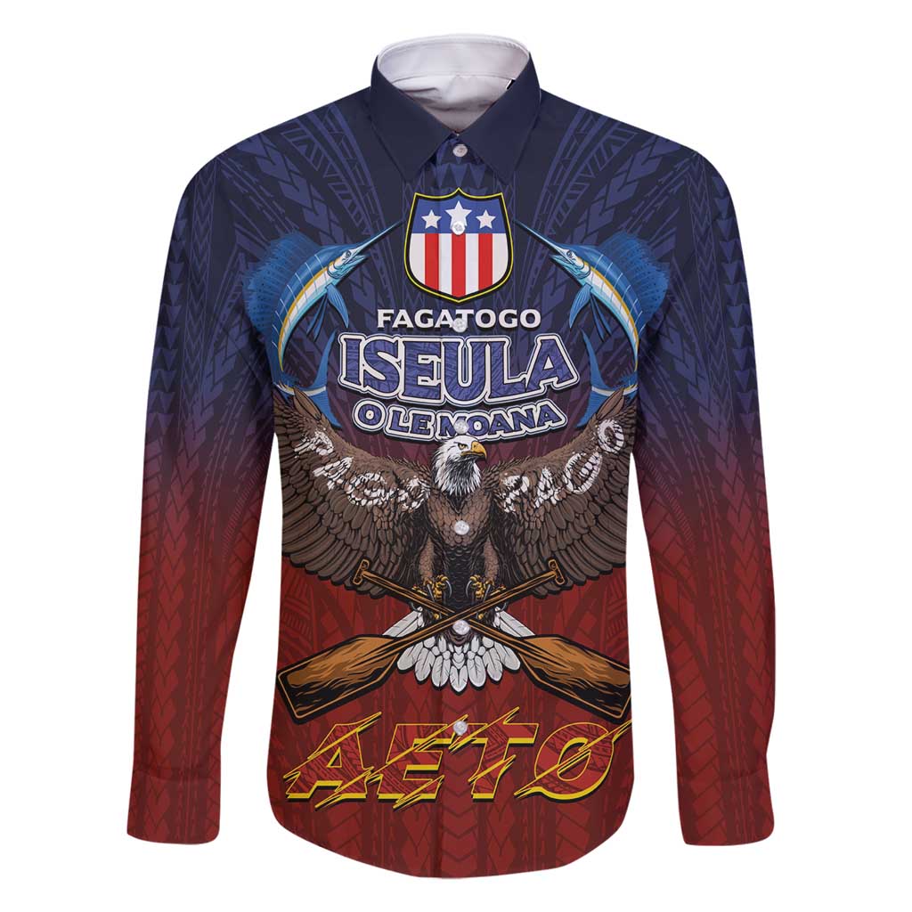 American Samoa Fautasi Family Matching Tank Maxi Dress and Hawaiian Shirt Pago Pago Aeto and Iseula o le Moana of Fagatogo Red-Blue - Polynesian Pride