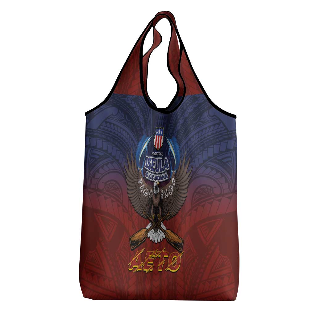 American Samoa Fautasi Grocery Bag Pago Pago Aeto and Iseula o le Moana of Fagatogo Red-Blue - Polynesian Pride