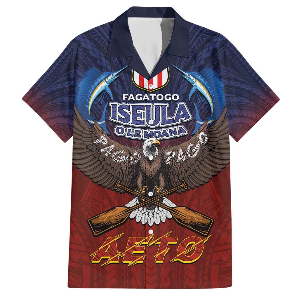 American Samoa Fautasi Hawaiian Shirt Pago Pago Aeto and Iseula o le Moana of Fagatogo Red-Blue - Polynesian Pride