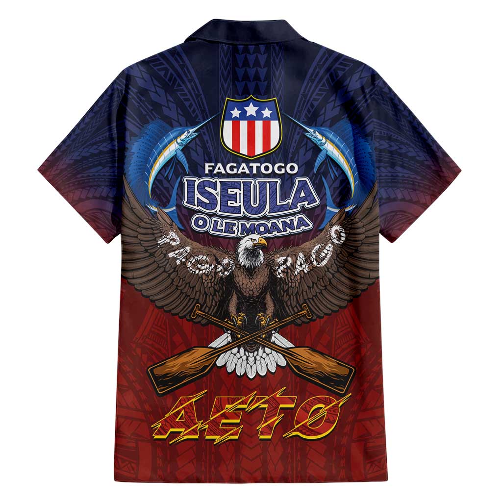 American Samoa Fautasi Hawaiian Shirt Pago Pago Aeto and Iseula o le Moana of Fagatogo Red-Blue - Polynesian Pride
