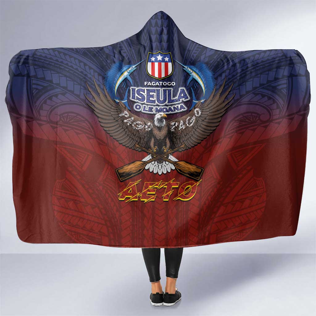 American Samoa Fautasi Hooded Blanket Pago Pago Aeto and Iseula o le Moana of Fagatogo Red-Blue LT03 One Size Blue - Polynesian Pride