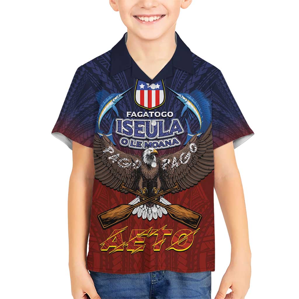 American Samoa Fautasi Kid Hawaiian Shirt Pago Pago Aeto and Iseula o le Moana of Fagatogo Red-Blue LT03 Kid Blue - Polynesian Pride