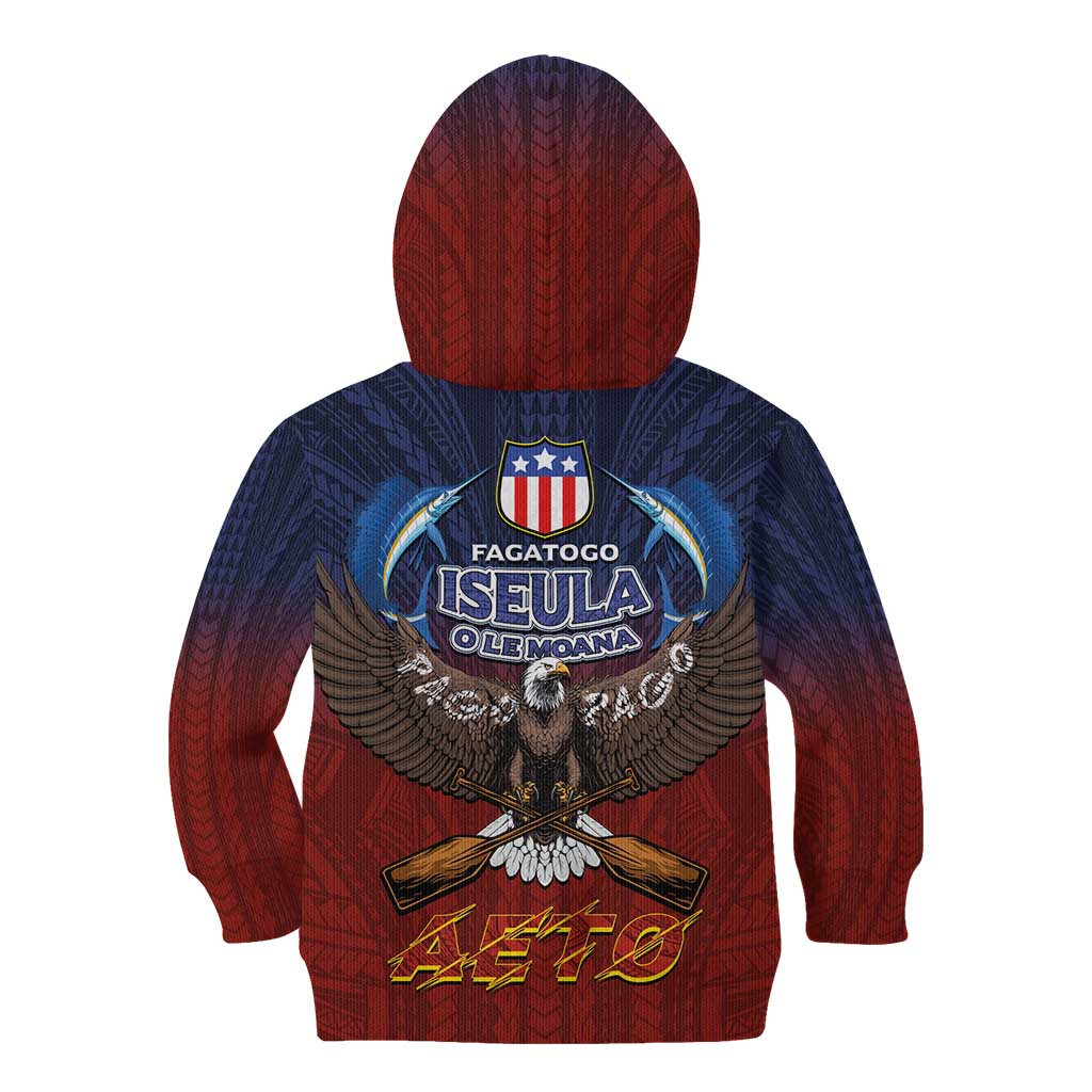 American Samoa Fautasi Kid Hoodie Pago Pago Aeto and Iseula o le Moana of Fagatogo Red-Blue - Polynesian Pride