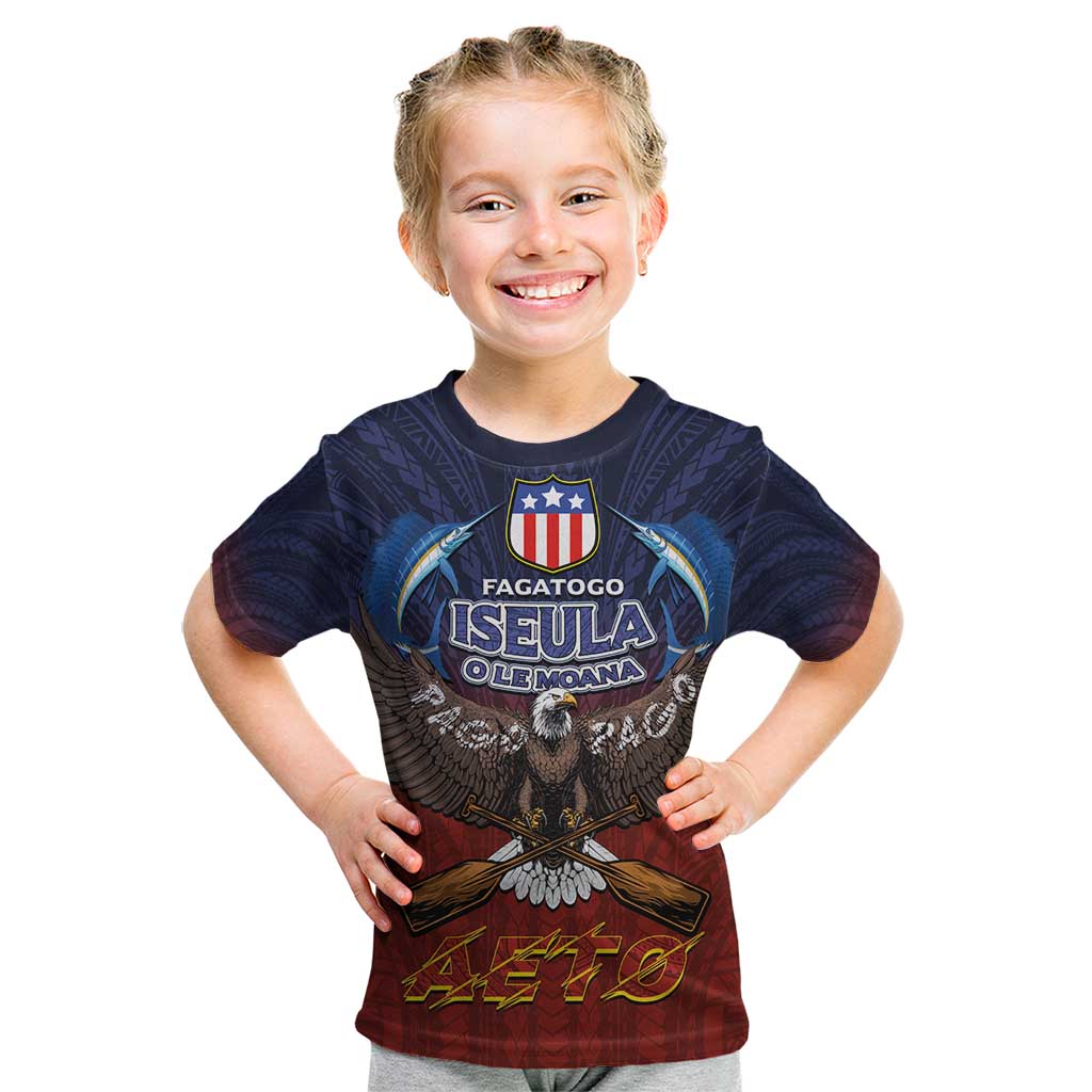 American Samoa Fautasi Kid T Shirt Pago Pago Aeto and Iseula o le Moana of Fagatogo Red-Blue LT03 Blue - Polynesian Pride