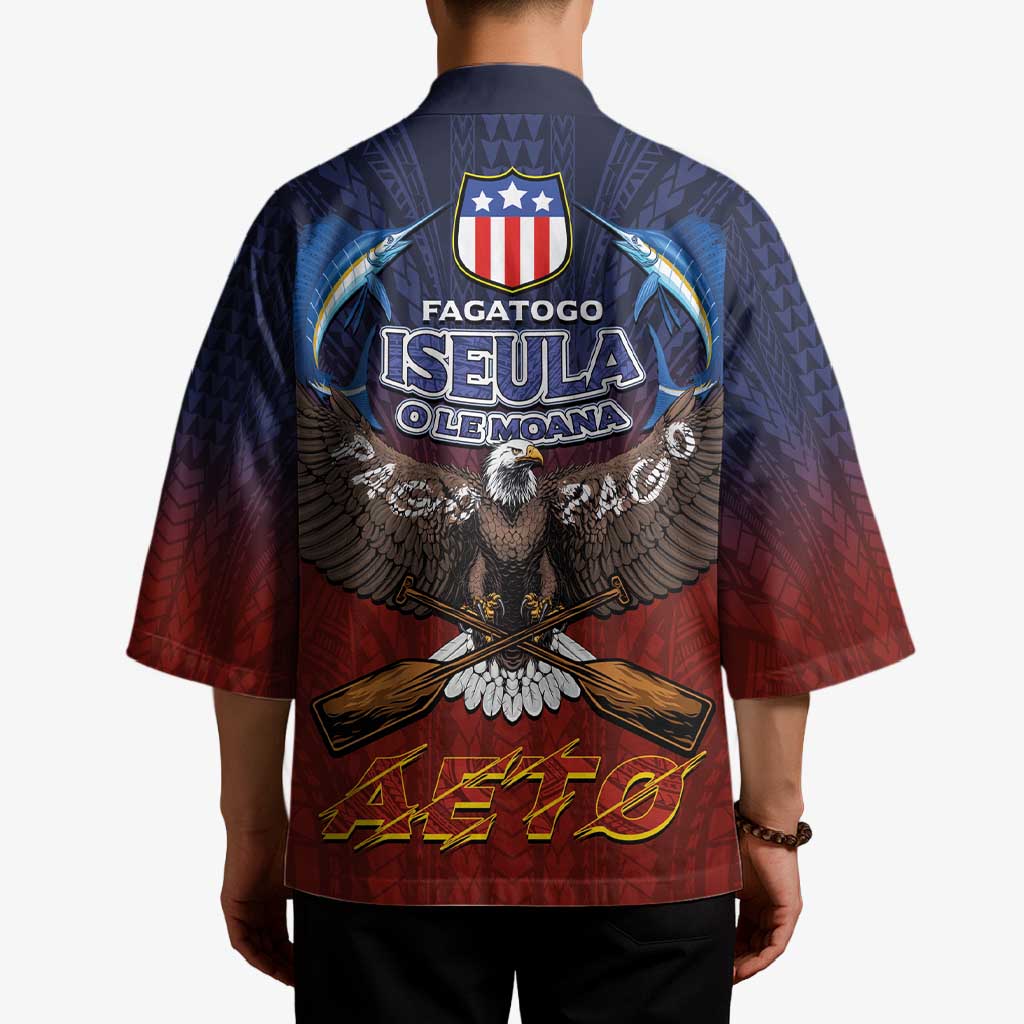 American Samoa Fautasi Kimono Pago Pago Aeto and Iseula o le Moana of Fagatogo Red-Blue - Polynesian Pride