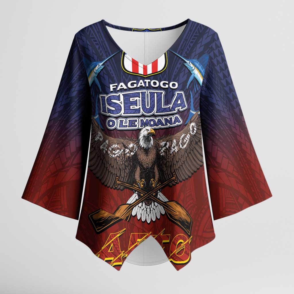 American Samoa Fautasi Kimono Sleeve Blouse Pago Pago Aeto and Iseula o le Moana of Fagatogo Red-Blue - Polynesian Pride