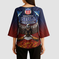American Samoa Fautasi Kimono Sleeve Blouse Pago Pago Aeto and Iseula o le Moana of Fagatogo Red-Blue - Polynesian Pride