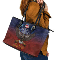 American Samoa Fautasi Leather Tote Bag Pago Pago Aeto and Iseula o le Moana of Fagatogo Red-Blue - Polynesian Pride