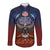 American Samoa Fautasi Long Sleeve Button Shirt Pago Pago Aeto and Iseula o le Moana of Fagatogo Red-Blue - Polynesian Pride