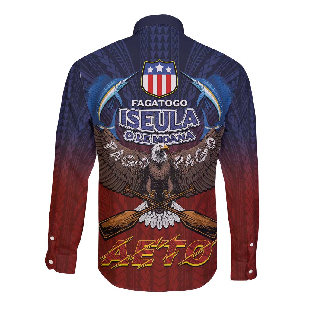 American Samoa Fautasi Long Sleeve Button Shirt Pago Pago Aeto and Iseula o le Moana of Fagatogo Red-Blue - Polynesian Pride
